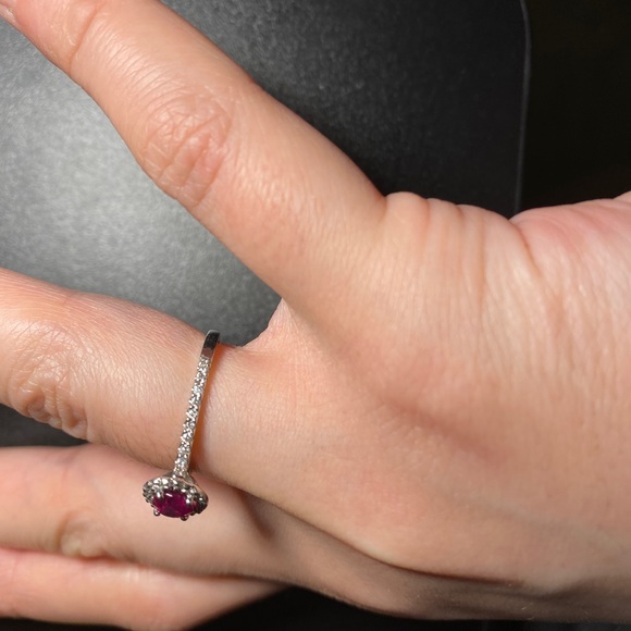 Diamond halo for round ruby 14k white gold pavé setting size 7 - Picture 4 of 7